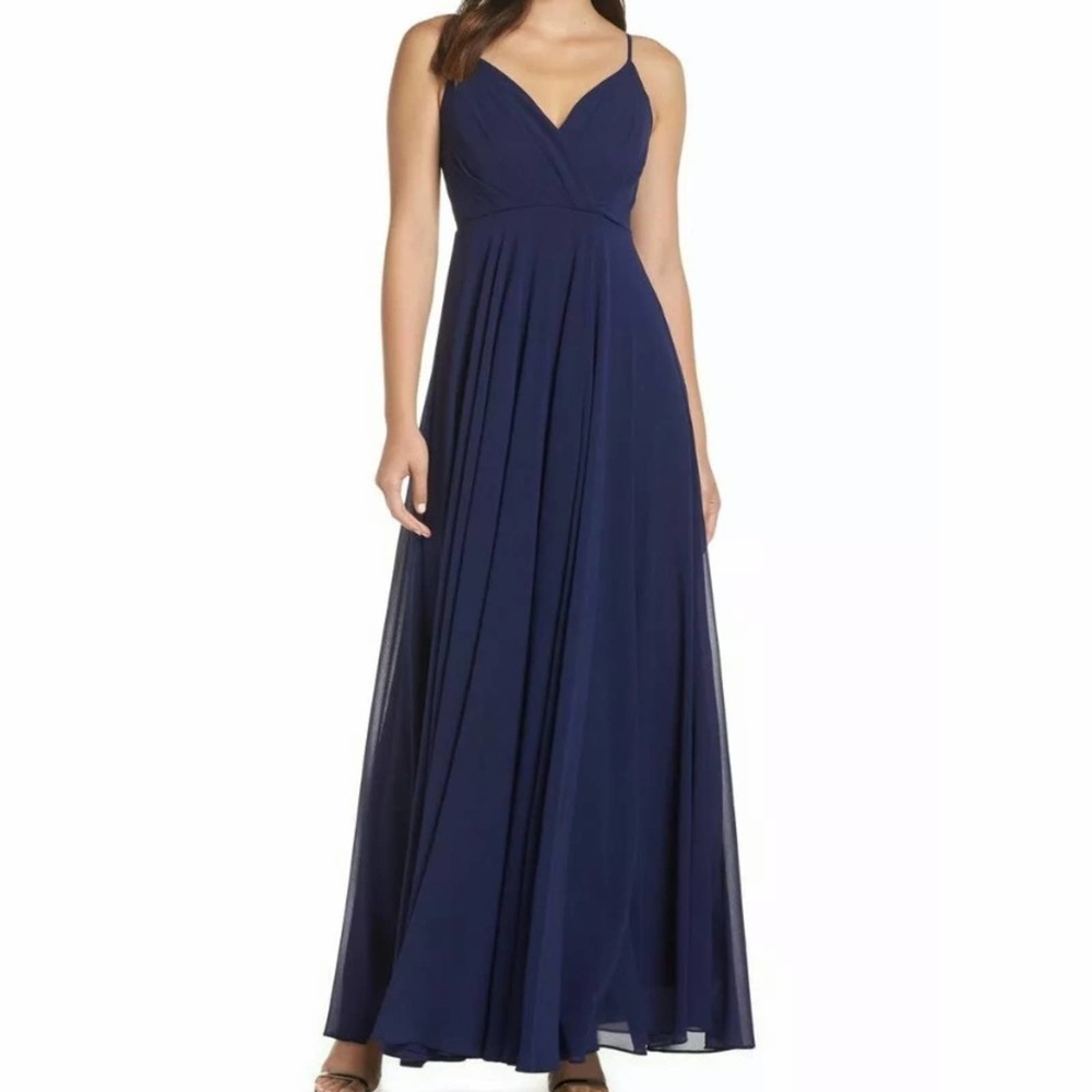 Lulu’s XL Surplice Chiffon Gown Navy Bridesmaid